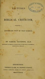 Cover of: Lectures on Biblical criticism: exhibiting a systematic view of that science.