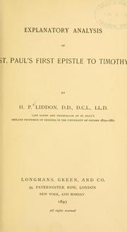 Cover of: Explanatory analysis of St. Paul's First Epistle to Timothy...