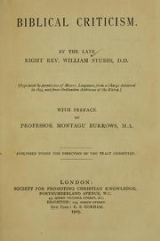 Cover of: Biblical criticism by William Stubbs
