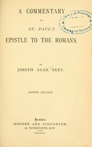 Cover of: A commentary on St. Paul's epistle to the Romans by Joseph Agar Beet