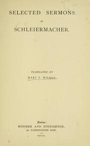 Cover of: Selected sermons of Schleiermacher