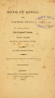 Cover of: Song of Songs, or, Sacred idyls