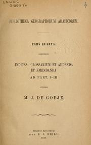 Cover of: Bibliotheca geographorum Arabicorum.