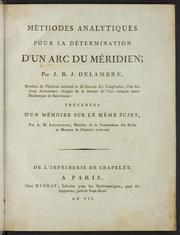 Cover of: Methodes analytiques pour la determination d'un arc du meridien