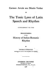Cover of: Carmen Arvale, Seu Martis Verber: Or, The Tonic Laws of Latin Speech and Rhythm; Supplement to ...