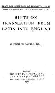 Cover of: Hints on translation from Latin into English, by Alexander Souter.