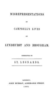 Cover of: Misrepresentations in Campbell's Lives of Lyndhurst and Brougham.