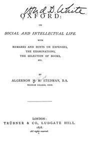 Cover of: Oxford: its social and intellectual life.