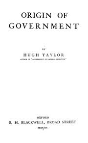 Cover of: Origin of government