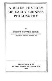 Cover of: A brief history of early Chinese philosophy by Daisetsu Teitaro Suzuki