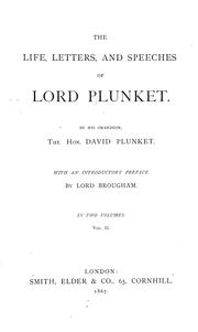 Cover of: The life, letters, and speeches of Lord Plunket.