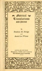 Cover of: Metrical translations and poems