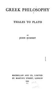Cover of: Greek philosophy.: Part I, Thales to Plato