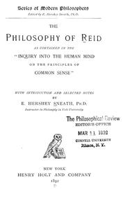 Cover of: The philosophy of Reid as contained in the "Inquiry into the human mind on the principles of common sense".