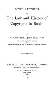 Cover of: Seven lectures on the law and history of copyright in books