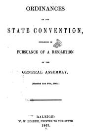 Cover of: Ordinances of the State convention by North Carolina. Convention
