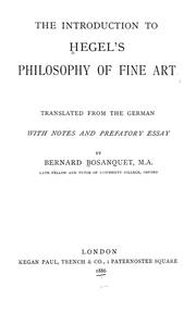 Cover of: introduction to Hegel's Philosophy of fine art