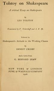 Cover of: Tolstoy on Shakespeare: a critical essay on Shakespeare
