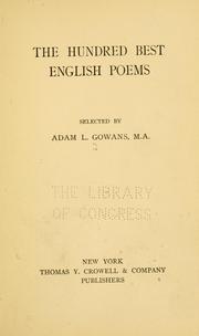 Cover of: The hundred best English poems by Adam L. Gowans