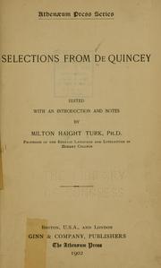 Cover of: Selections from De Quincey by Thomas De Quincey
