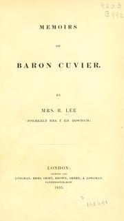Cover of: Memoirs of Baron Cuvier. by Lee, R. Mrs.