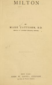 Cover of: Milton by Mark Pattison