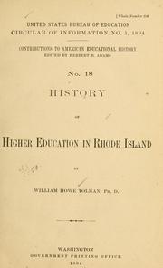 Cover of: History of higher education in Rhode Island