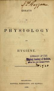 Cover of: Essays on physiology and hygiene.