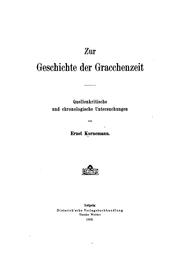 Cover of: Zur Geschichte der Gracchenzeit: Quellenkritische und chronologische Untersuchungen