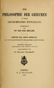 Cover of: Die Philosophie der Griechen in ihrer geschichtlichen Entwicklung. by Eduard Zeller