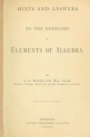 Cover of: Hints and Answers to the Exercises in Elements of Algebra by J.A. McLellan