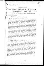 Cover of: Despatch from Sir John Thompson on Canadian copyright, May, 1894: with notes and observations on each paragraph