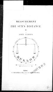 Cover of: Measurement of the sun's distance by Harris, John