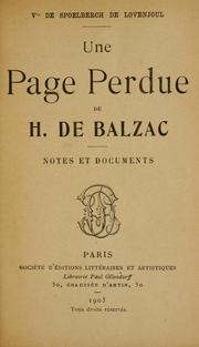 Cover of: Une page perdue de H. de Balzac by Charles vicomte de Spoelberch de Lovenjoul