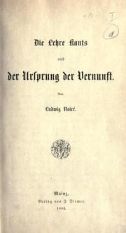 Cover of: Die Lehre Kants und der Ursprung der Vernunft