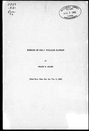 Cover of: Memoir of Sir J. William Dawson by Frank Dawson Adams