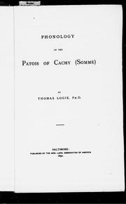 Cover of: Phonology of the patois of Cachy (Somme) by Thomas Logie