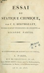 Cover of: Essai de statique chimique