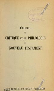 Cover of: Études de critique et de philologie du Nouveau Testament