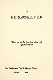 Cover of: To Mrs. Marshall Field
