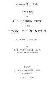 Cover of: Notes on the Hebrew text of the book of Genesis
