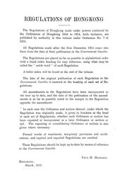 Cover of: Regulations of Hongkong (including by-laws, rules, and orders) made under the ordinances of Hongkong from 1844 to 1914