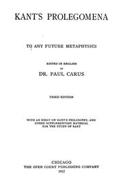 Cover of: Kant's prolegomena to any future metaphysics by Immanuel Kant