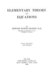 Cover of: Elementary theory of equations