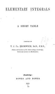 Cover of: Elementary integrals: a short table
