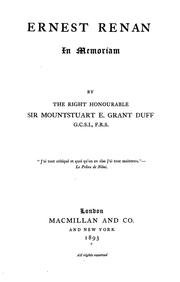 Cover of: Ernest Renan, in memoriam by Grant Duff, Mountstuart E. Sir