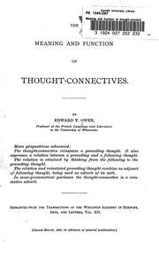 Cover of: The meaning and function of thought-connectives