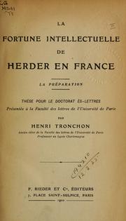 Cover of: La fortune intellectuelle de Herder en France: la préparation.