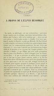 Cover of: A propos de l'Elpis hésiodique.