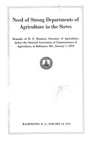 Cover of: Need of strong departments of agriculture in the states